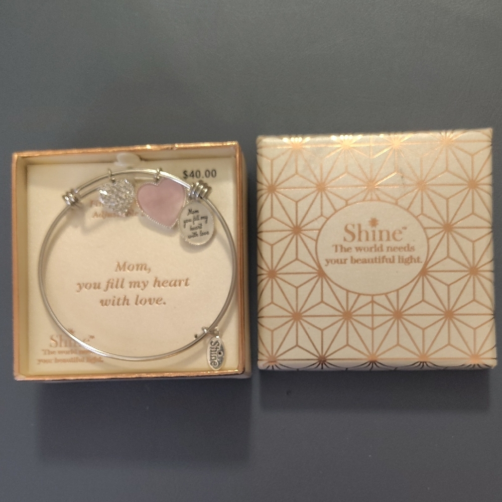 NWT Silver and Pink Mom Charm Bracelet by Shine